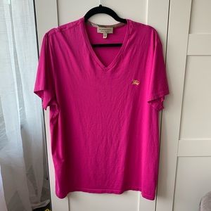 Mens Burberry hot pink fuchsia V-Neck T-Shirt XXL